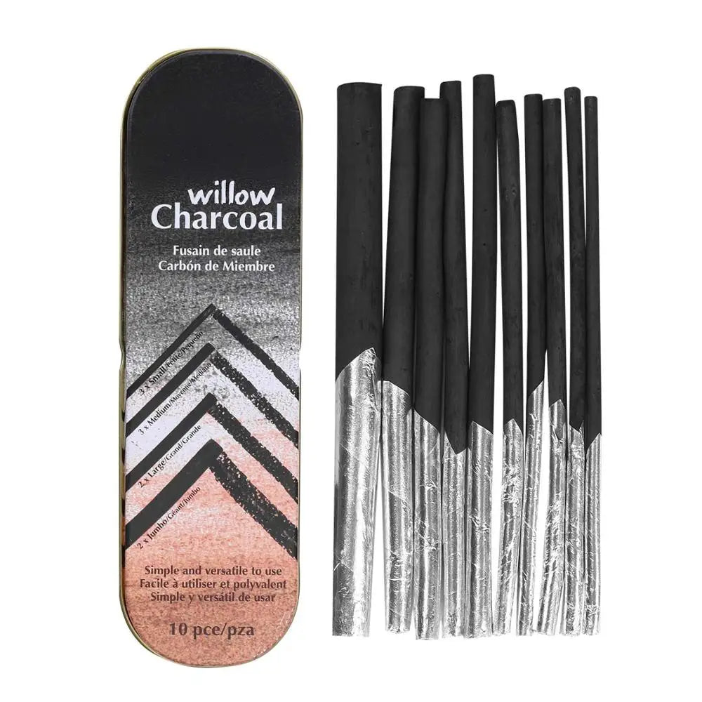 10 Pcs Willow Charcoal Sticks With Tinfoil Tinted