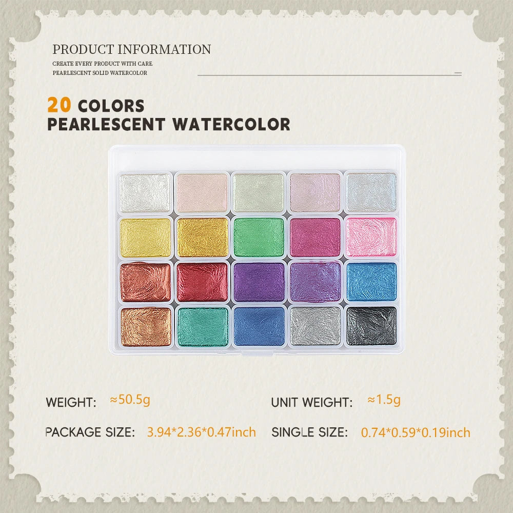 Pearlescent Solid Watercolour Set 20 24 36 48 60 Colours