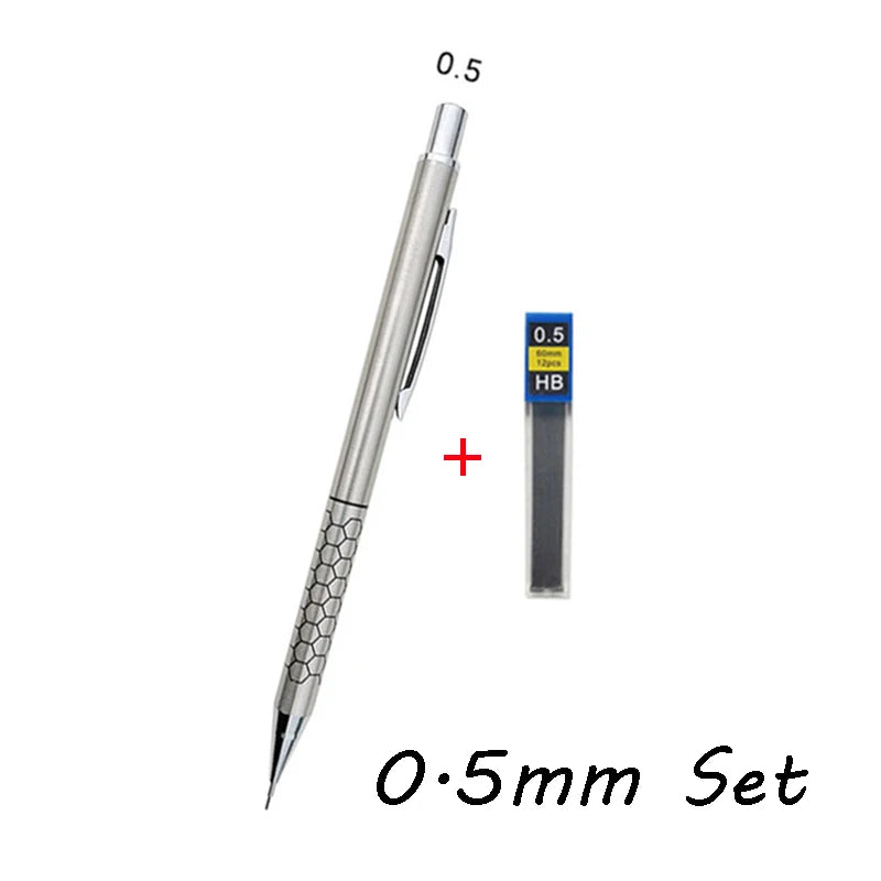0.5 0.7 0.9mm Metal Mechanical Pencil with Eraser Set 2B/HB