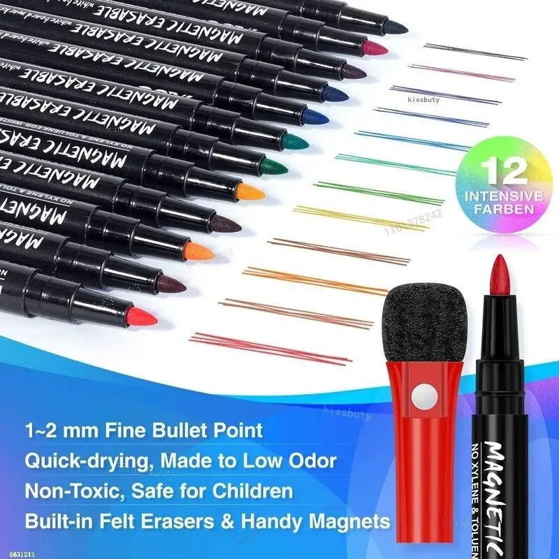 Children 12 Colours Magnetic Whiteboard Marker
