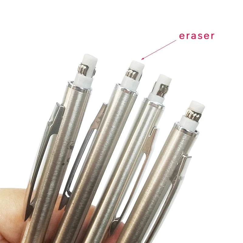 0.5 0.7 0.9mm Metal Mechanical Pencil with Eraser Set 2B/HB
