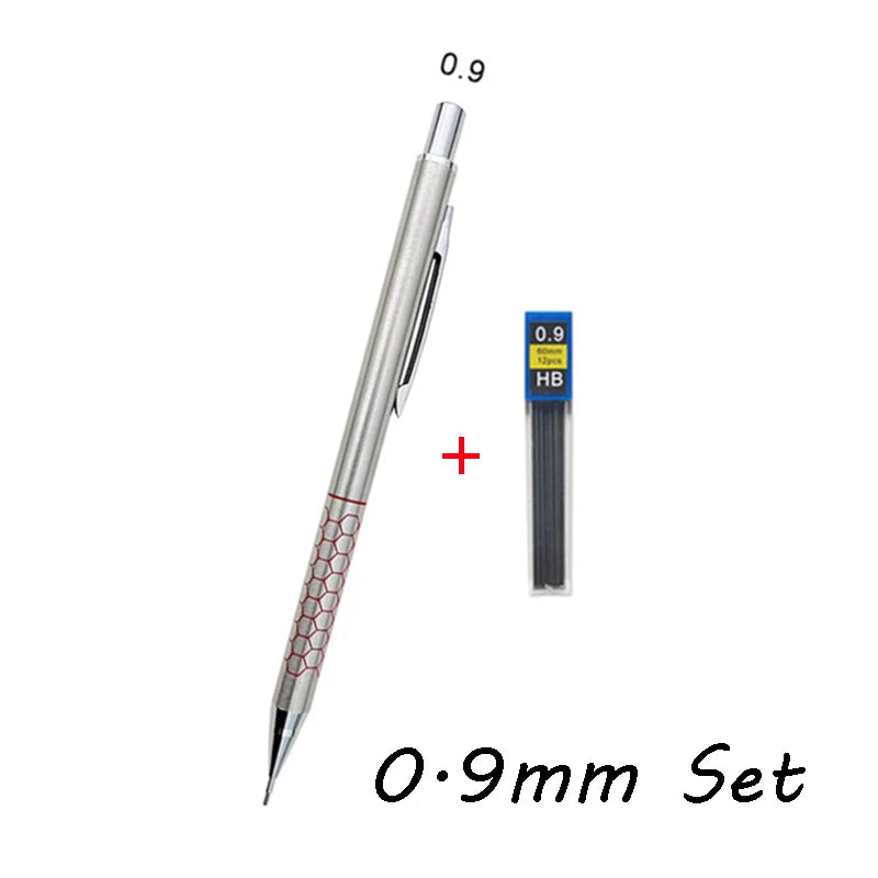 0.5 0.7 0.9mm Metal Mechanical Pencil with Eraser Set 2B/HB