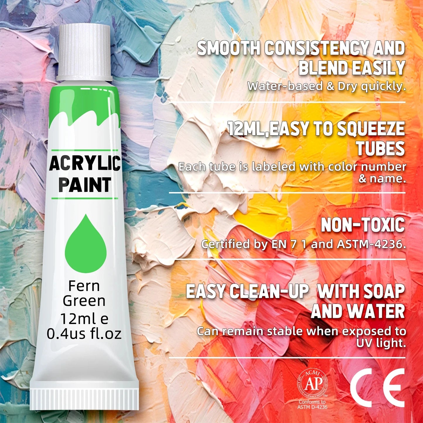 Acrylic Paints Set - 12/24 Colours 12ml