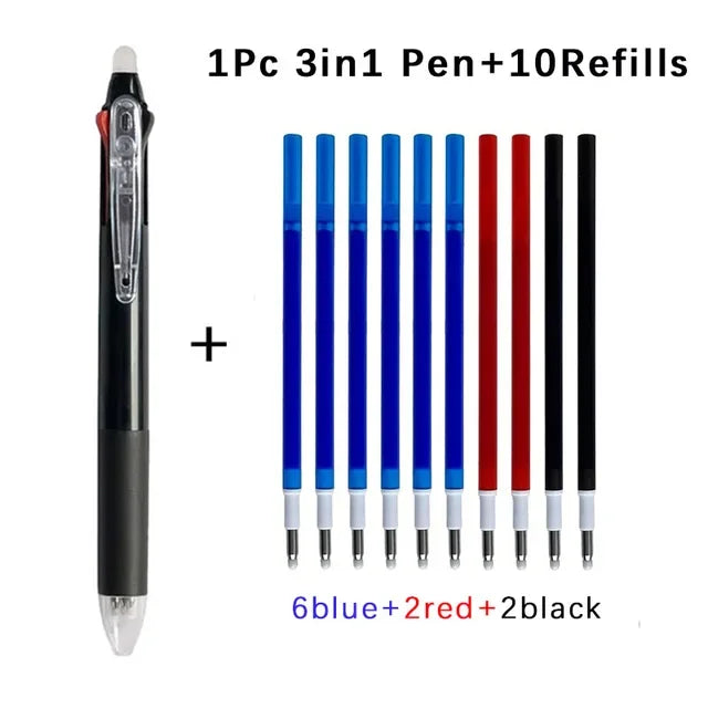3 in 1 Erasable Gel Pen Set 0.5mm Black Blue Red