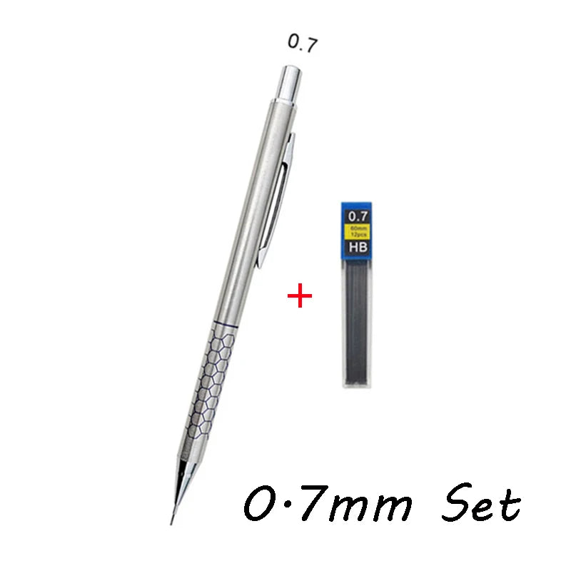 0.5 0.7 0.9mm Metal Mechanical Pencil with Eraser Set 2B/HB