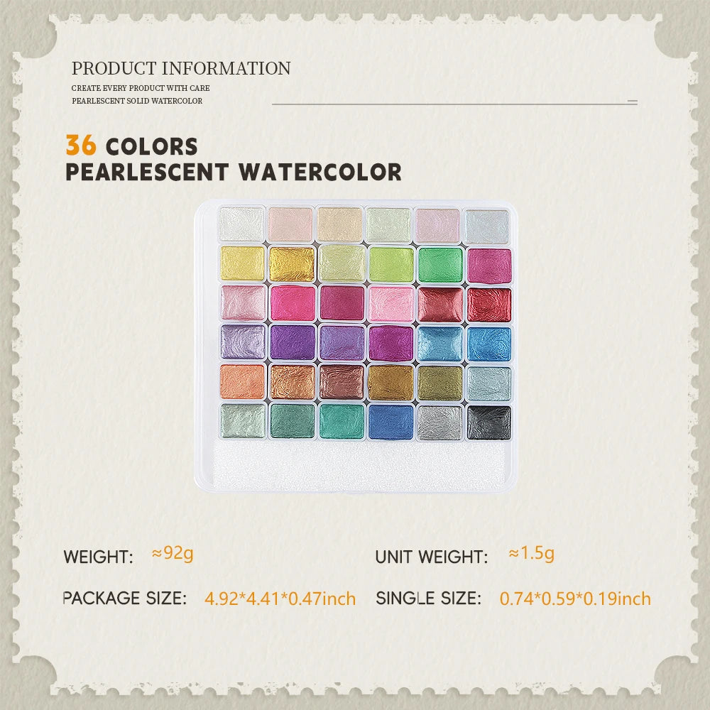 Pearlescent Solid Watercolour Set 20 24 36 48 60 Colours