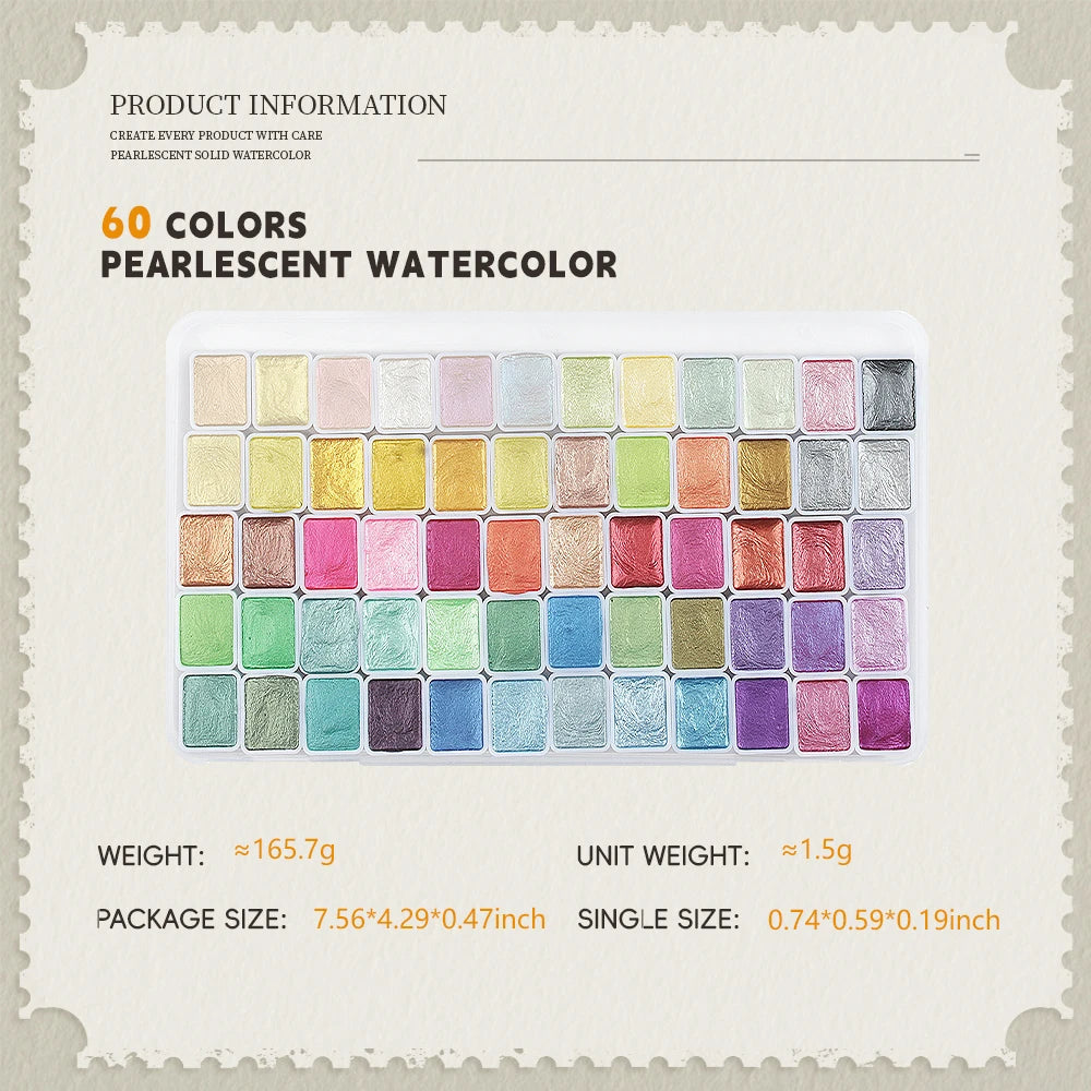 Pearlescent Solid Watercolour Set 20 24 36 48 60 Colours