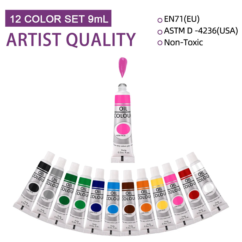 Oil Paint Set for Fabric Clothing, Nail Glass Drawing 9mL