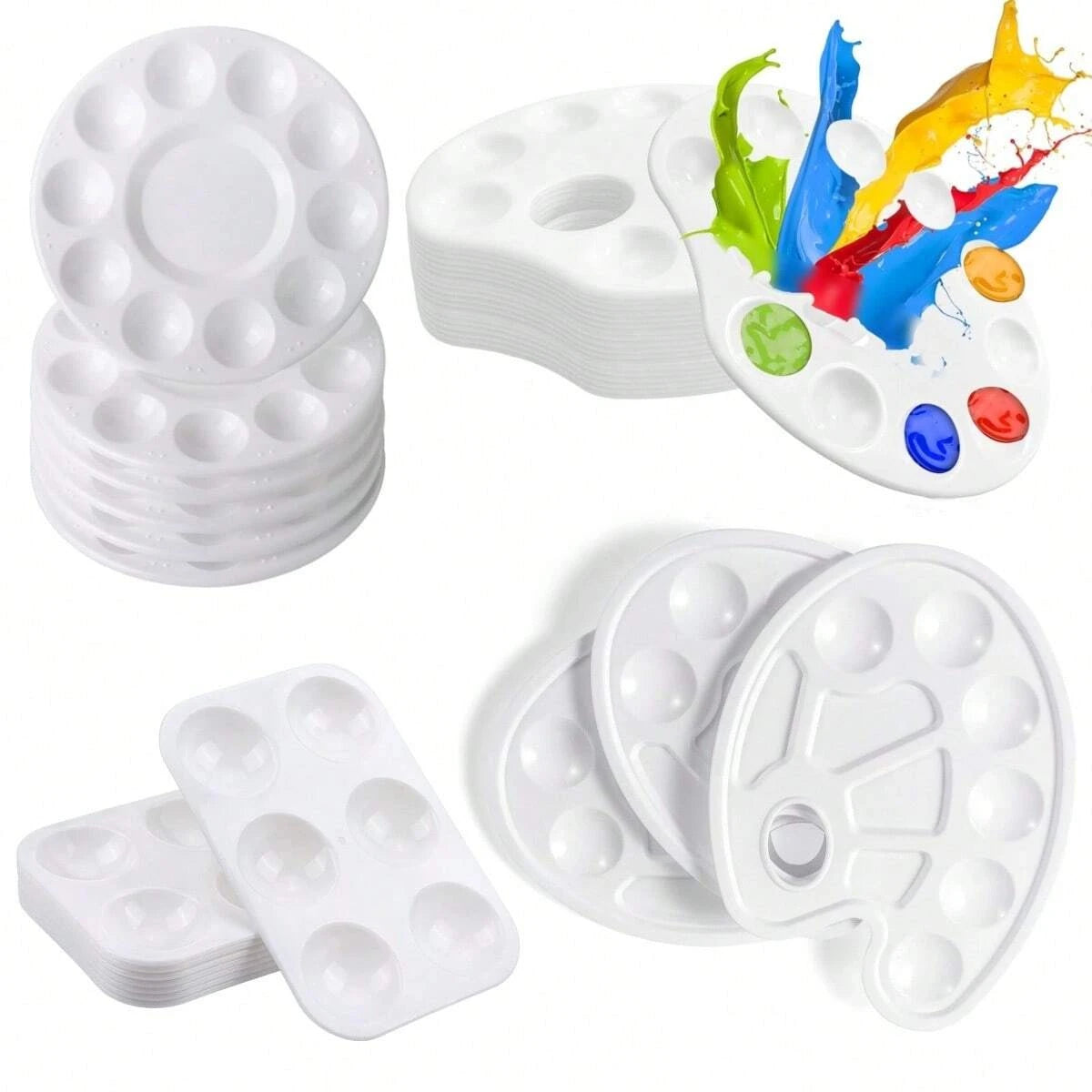 8pcs White Plastic Paint Palettes