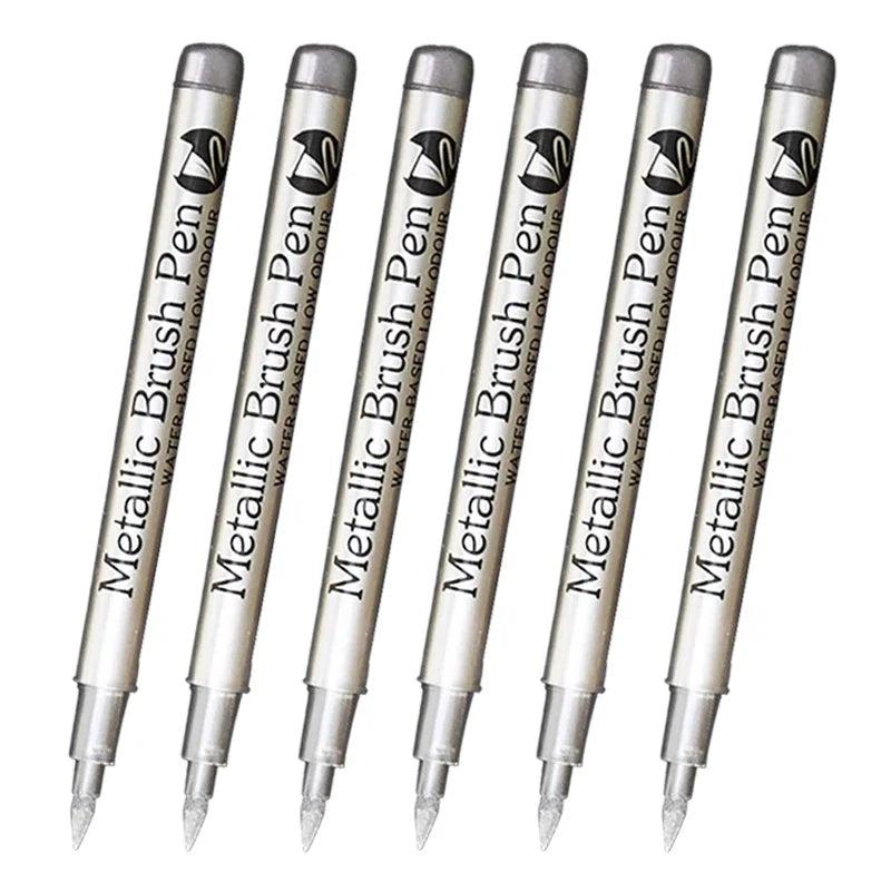 6Pcs Brush Metallic Marker Pens