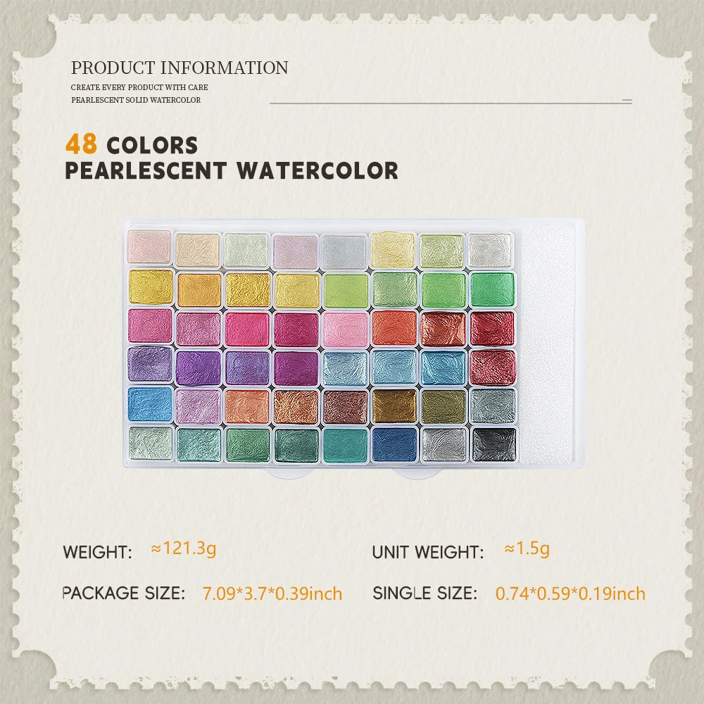 Pearlescent Solid Watercolour Set 20 24 36 48 60 Colours