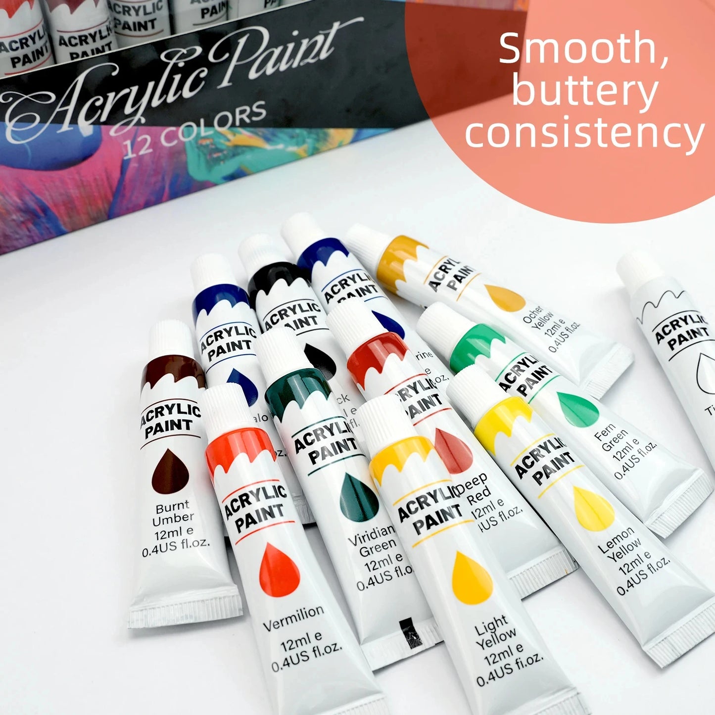 Acrylic Paints Set - 12/24 Colours 12ml
