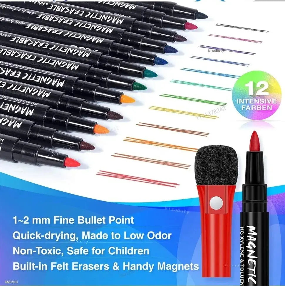 Children 12 Colours Magnetic Whiteboard Marker