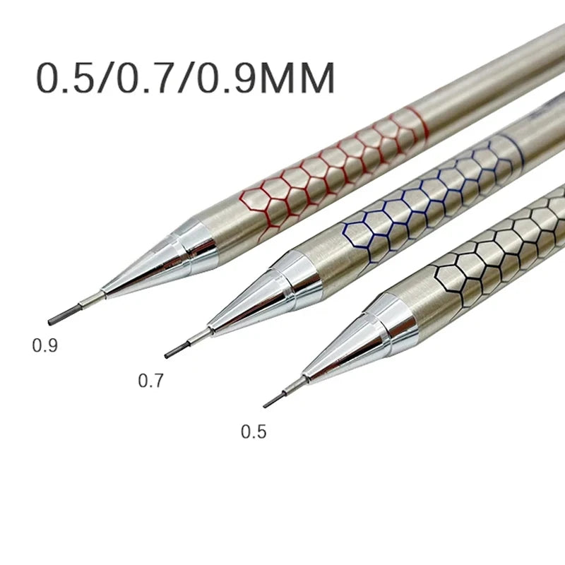 0.5 0.7 0.9mm Metal Mechanical Pencil with Eraser Set 2B/HB