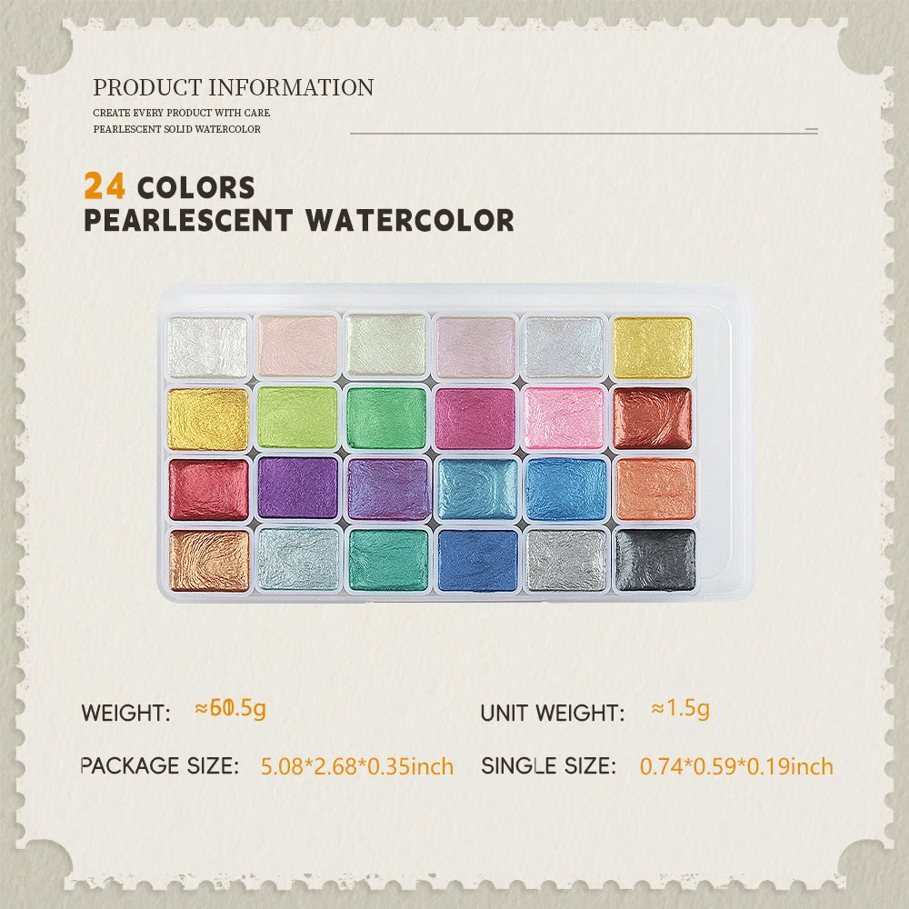 Pearlescent Solid Watercolour Set 20 24 36 48 60 Colours