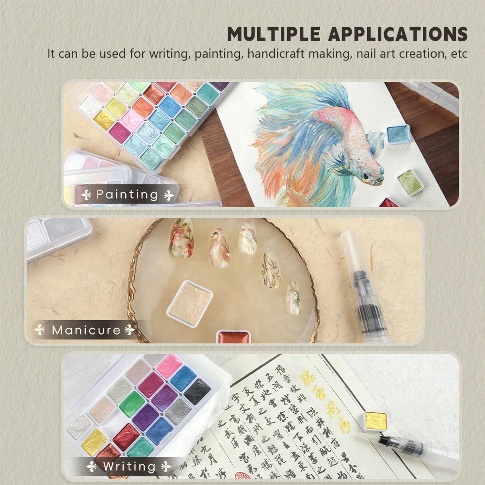 Pearlescent Solid Watercolour Set 20 24 36 48 60 Colours
