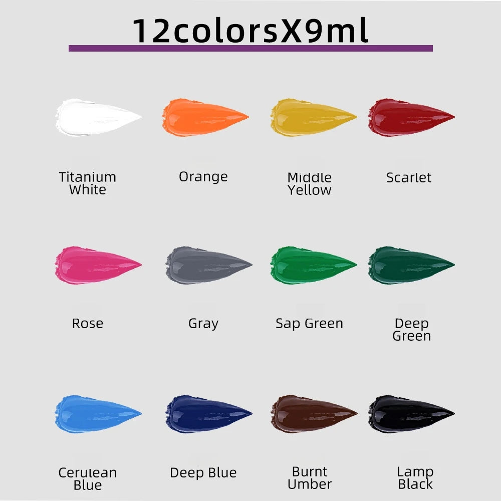 Oil Paint Set for Fabric Clothing, Nail Glass Drawing 9mL