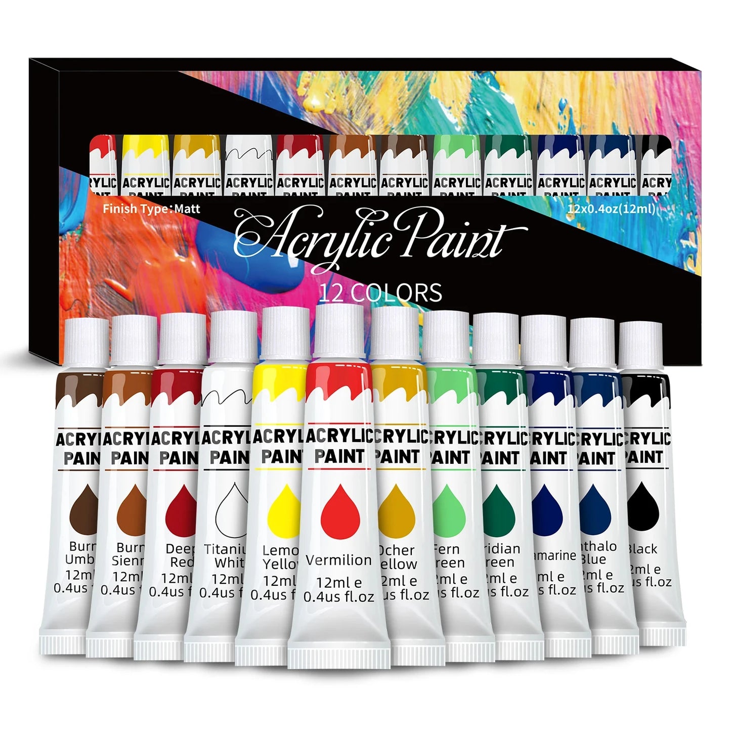 Acrylic Paints Set - 12/24 Colours 12ml